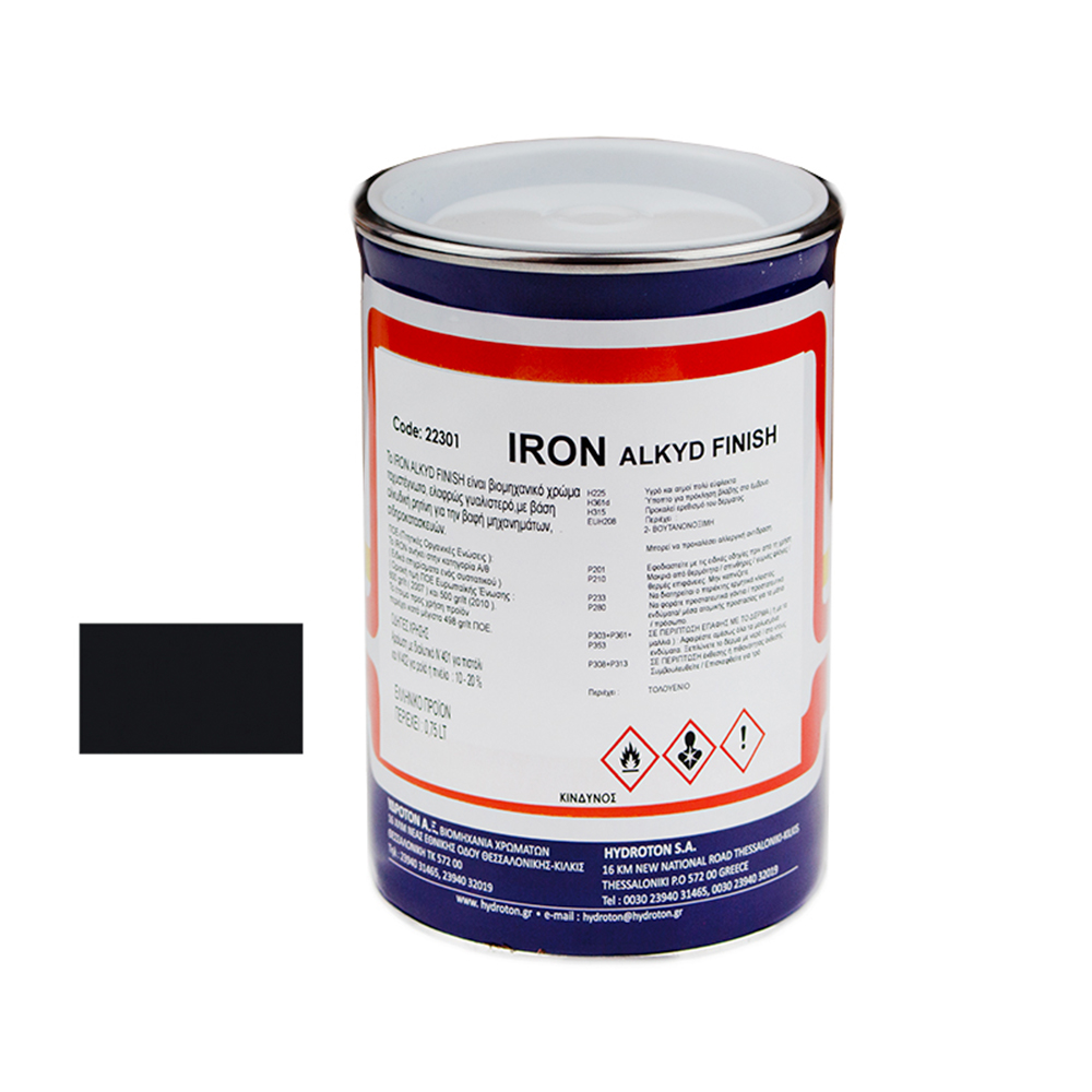 IRON ALKYD FINISH ΒΕΡΝΙΚΟΧΡΩΜΑ ΜΑΥΡΟ RAL-9005 0,75lt ΓΥΑΛΙΣΤΕΡΟ