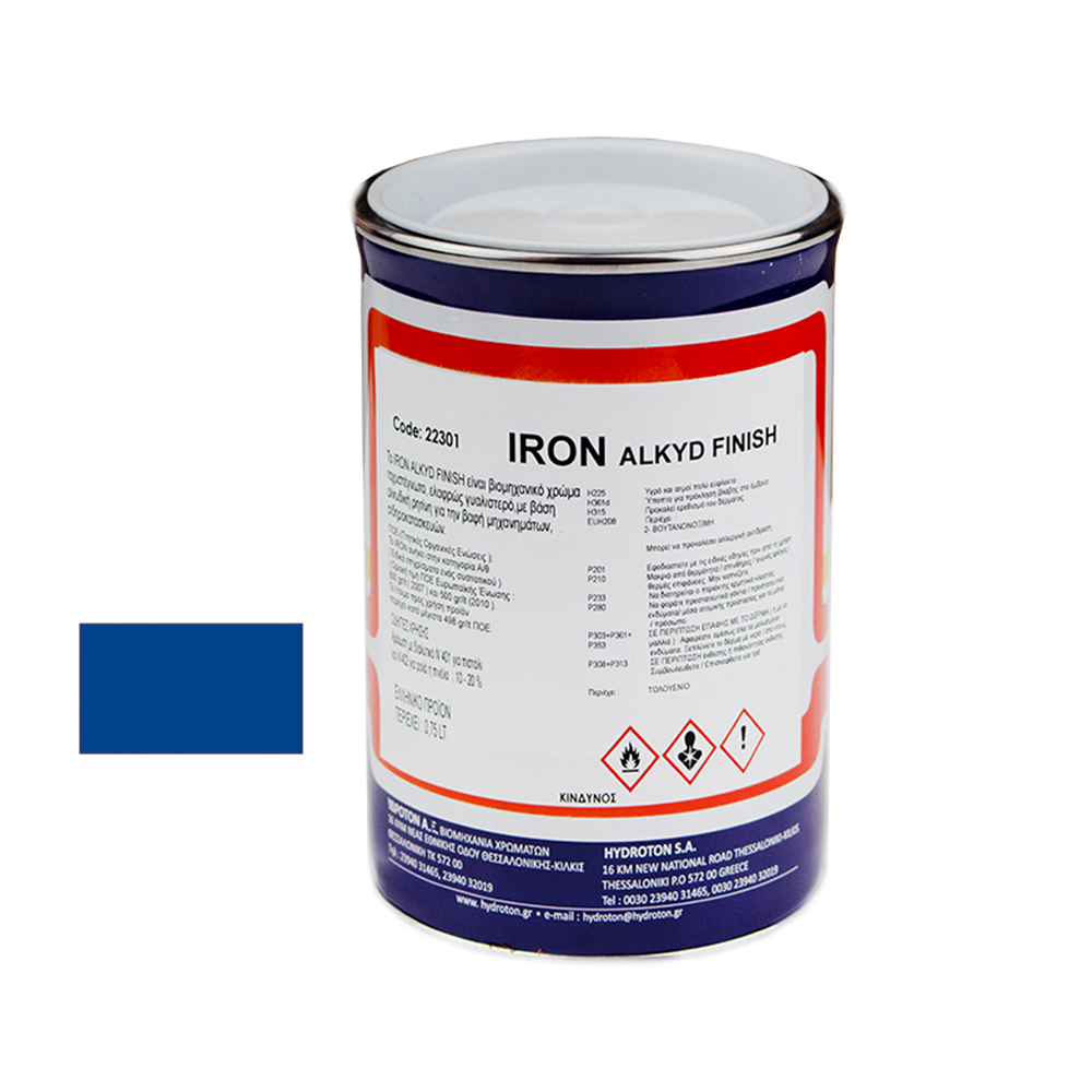 IRON ALKYD FINISH ΒΕΡΝΙΚΟΧΡΩΜΑ ΜΠΛΕ RAL-5005 0,75lt ΓΥΑΛΙΣΤΕΡΟ