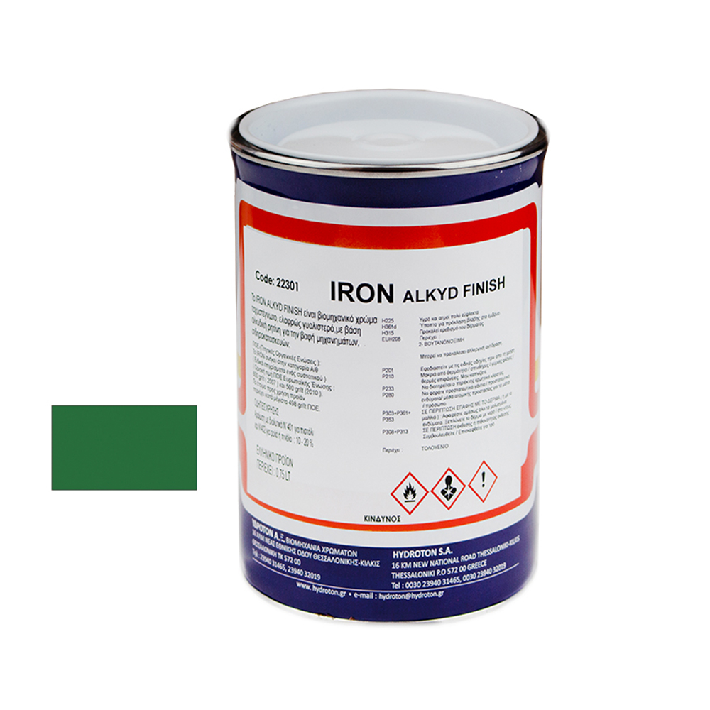IRON ALKYD FINISH ΒΕΡΝΙΚΟΧΡΩΜΑ ΠΡΑΣΙΝΟ RAL-6001 0,75lt ΓΥΑΛΙΣΤΕΡΟ
