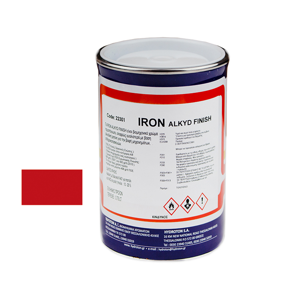 IRON ALKYD FINISH ΒΕΡΝΙΚΟΧΡΩΜΑ ΚΟΚΚΙΝΟ RAL-3020 0,75lt ΓΥΑΛΙΣΤΕΡΟ