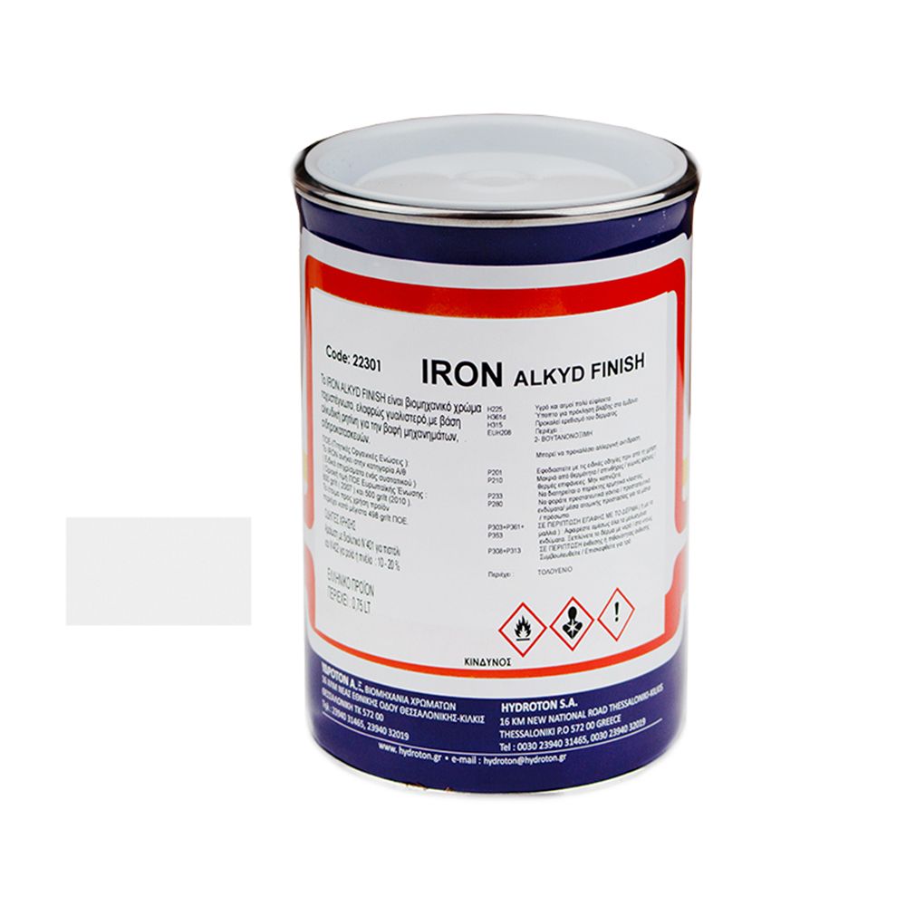 IRON ALKYD FINISH ΒΕΡΝΙΚΟΧΡΩΜΑ ΛΕΥΚΟ RAL-9003 0,75lt ΓΥΑΛΙΣΤΕΡΟ